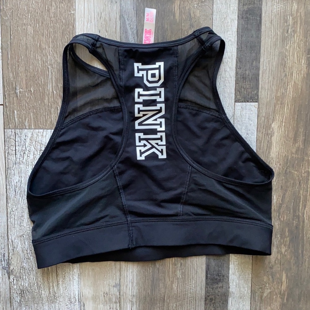 VS pink, black sports bra